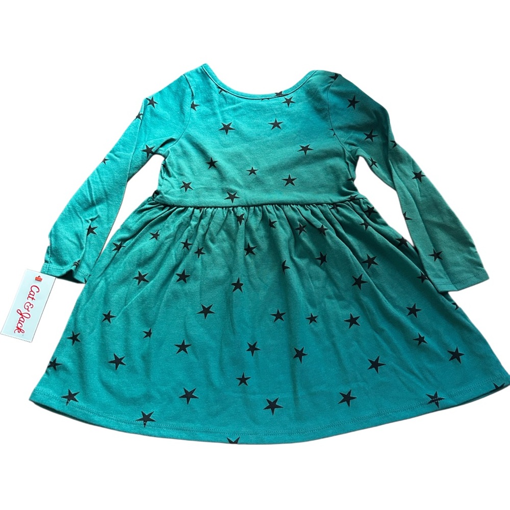 Cat & Jack Teal Star Print Dress - Picture 1 of 4